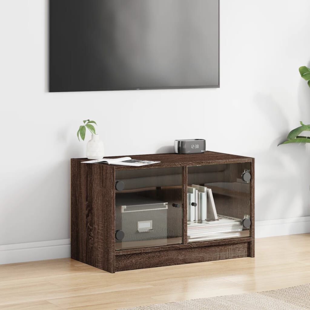 vidaXL Βοηθητικό Ντουλάπι Καφέ Δρυς 68x37x42 εκ. Γυάλινες Πόρτες