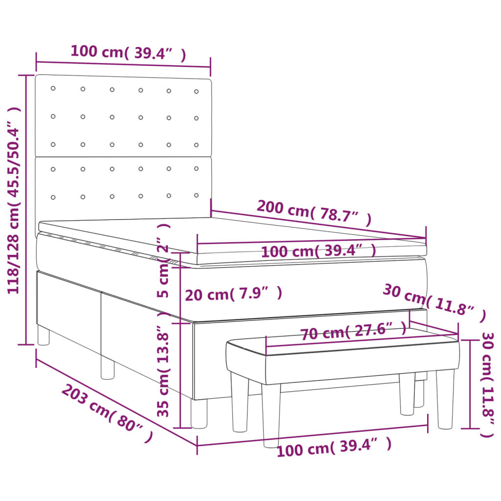 vidaXL Κρεβάτι Boxspring με Στρώμα Μαύρο 100x200εκ.από Συνθετικό Δέρμα