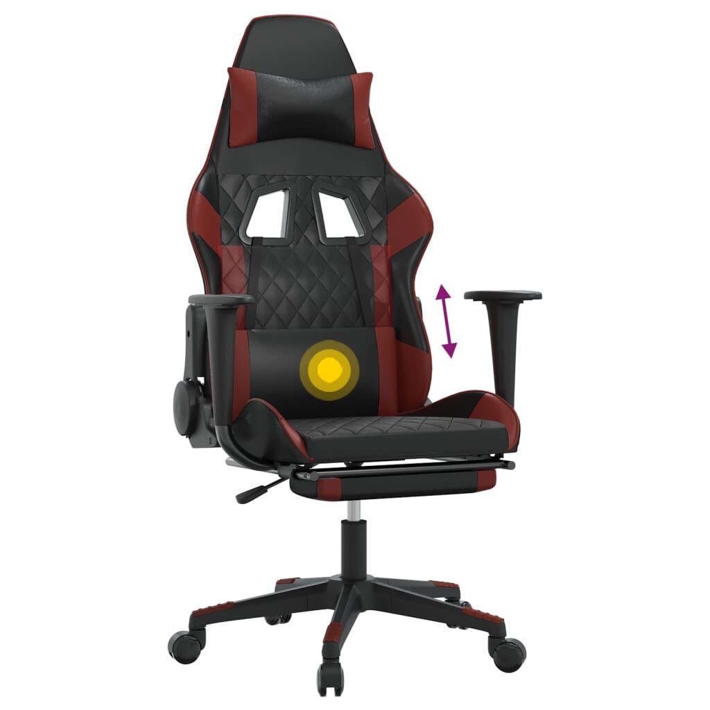 vidaXL Καρέκλα Gaming Μασάζ Υποπόδιο Μαύρο/Μπορντό από Συνθετικό Δέρμα