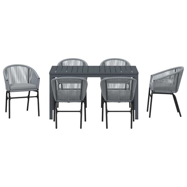 vidaXL Σετ τραπεζαρίας κήπου 7 pcs Γκρι Μεγάλο Μέταλλο & Ρατάν