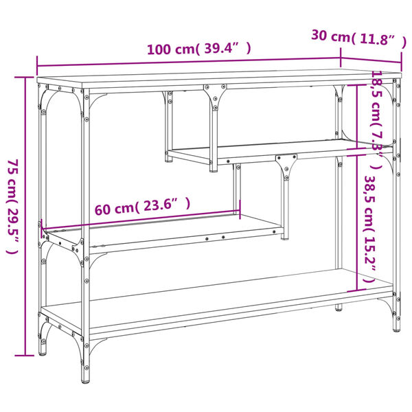vidaXL Τραπέζι Κονσόλα Καπνιστή Δρυς 100x30x75 εκ. Επεξεργασμένο Ξύλο