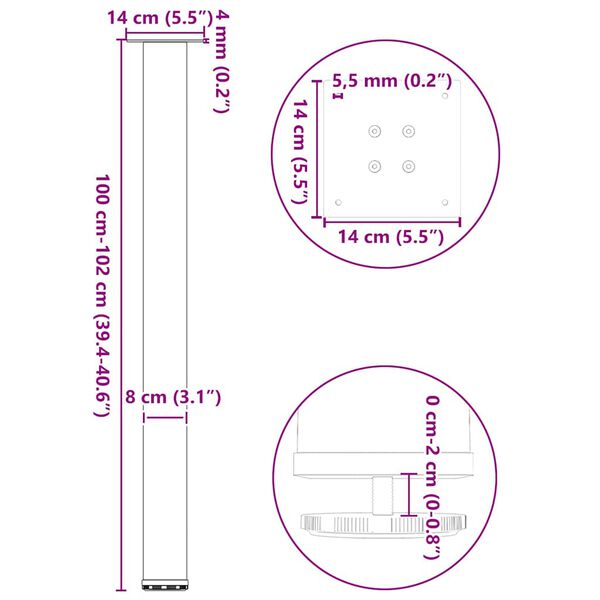 vidaXL Πόδια Τραπεζιού Μπαρ 4 τεμ. Λευκά 100-102 εκ. Ατσάλινο