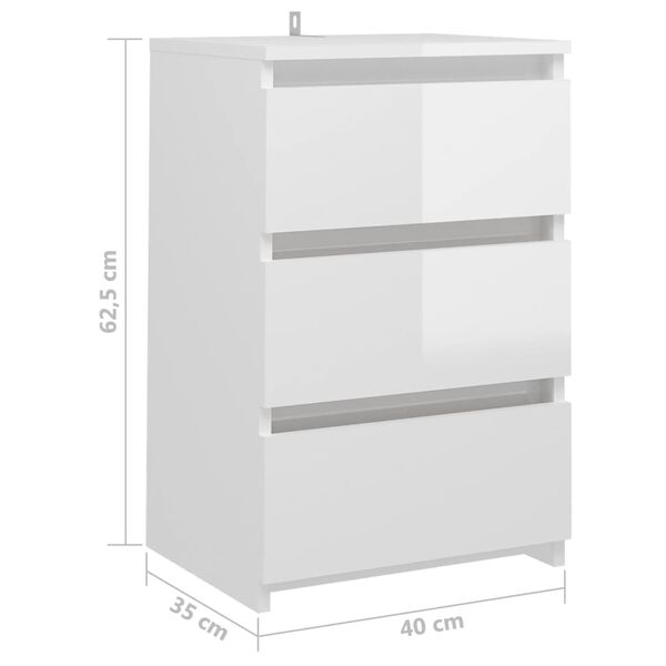vidaXL Κομοδίνo Γυαλιστερό Λευκό 40 x 35 x 62,5 εκ. από Επεξ. Ξύλο