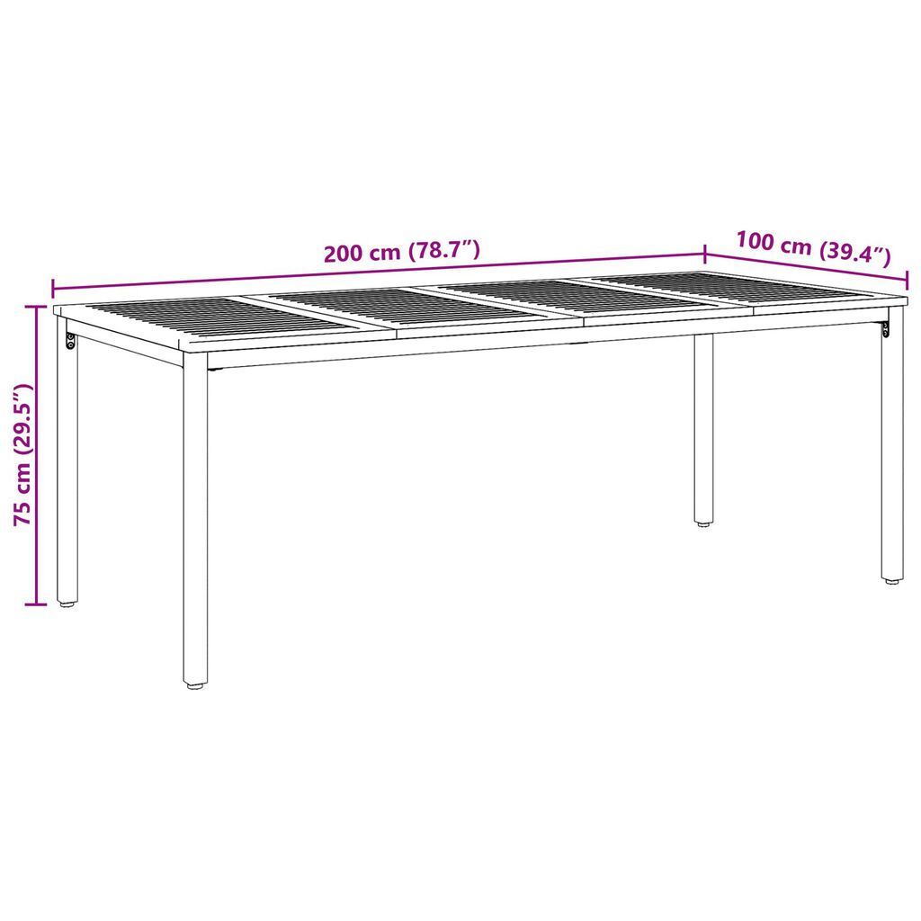 vidaXL Τραπεζάκι Κήπου 200x90x75 εκ. από Μασίφ Ξύλο Ακακίας και Μέταλλο