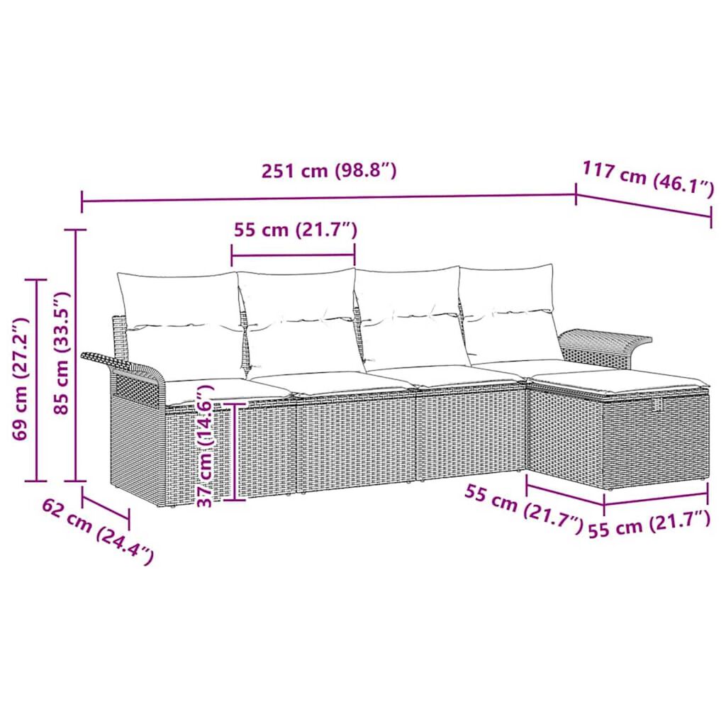 vidaXL Σετ Καναπέ Κήπου με μαξιλάρι 5 pcs Μπεζ Πολυ ράταν