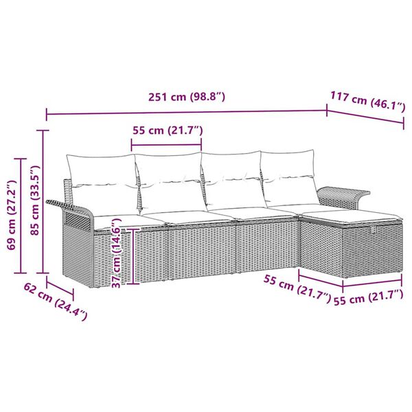 vidaXL Σετ Καναπέ Κήπου με μαξιλάρι 5 pcs Μπεζ Πολυ ράταν