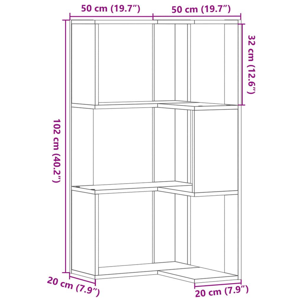 vidaXL Βιβλιοθήκη Γωνιακή 3 Επ. Μαύρο 50x50x102εκ Επεξ. Ξύλο