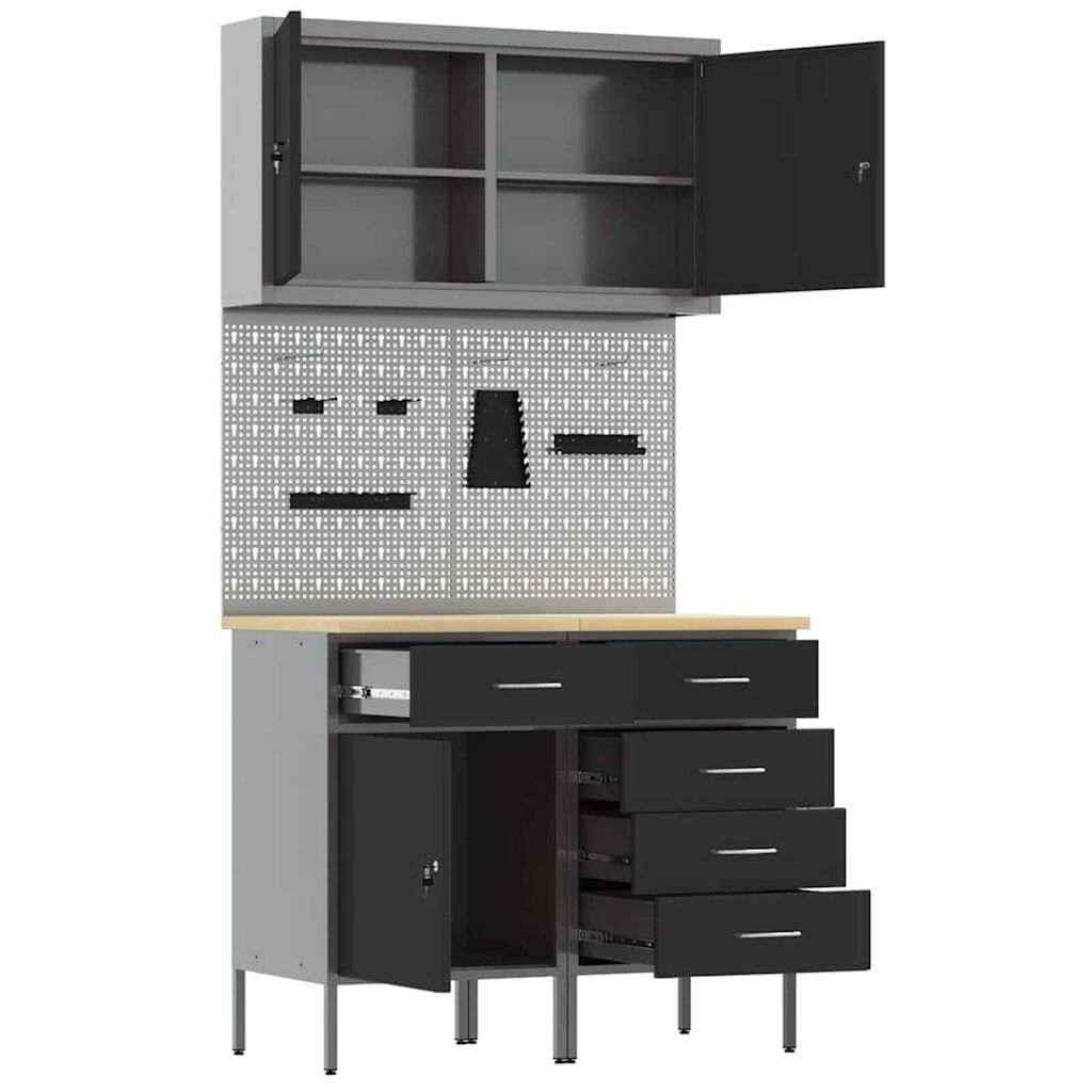 vidaXL Πάγκος εργασίας με συρτάρι 5 pcs Μαύρο 100 x 55 x 200 εκ Ατσάλι
