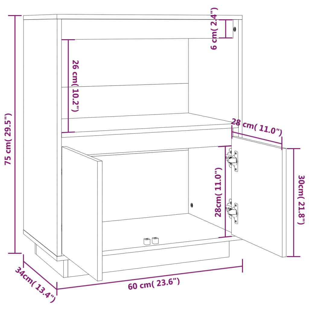 vidaXL Ντουλάπι Καφέ Μελί 60 x 34 x 75 εκ. από Μασίφ Ξύλο Πεύκου