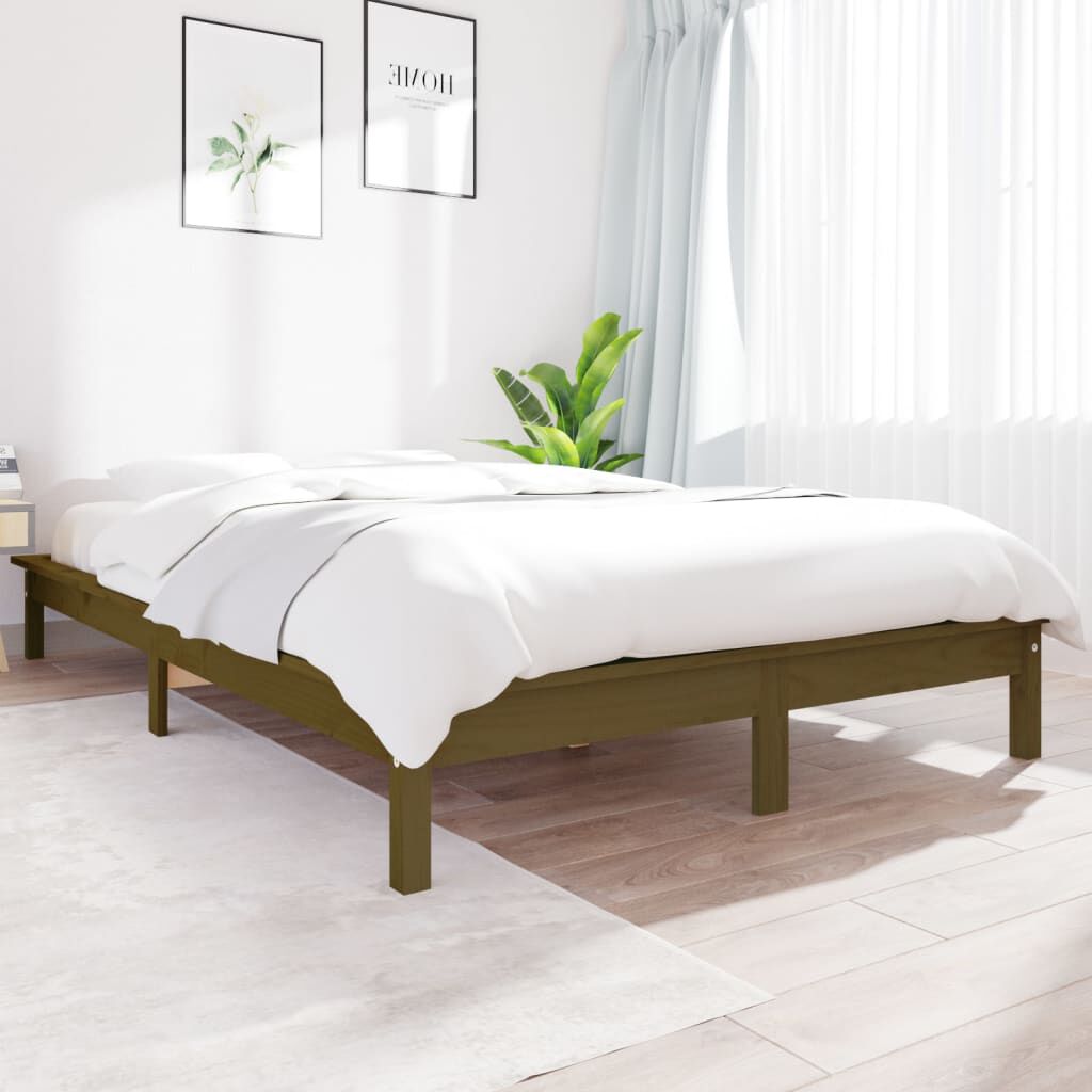 vidaXL Σκελετός Κρεβατιού Μελί 135x190 εκ. Μασίφ Ξύλο Πεύκου Double