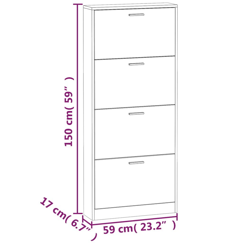vidaXL Παπουτσοθήκη Λευκή 59 x 17 x 150 εκ. από Επεξεργασμένο Ξύλο