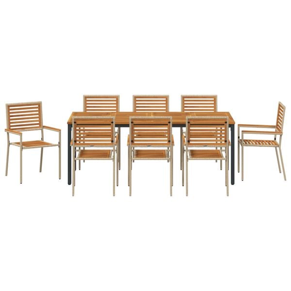 vidaXL Σέτ φαγητού για κήπο 9 pcs Μπεζ 200 x 100 x 75 cm