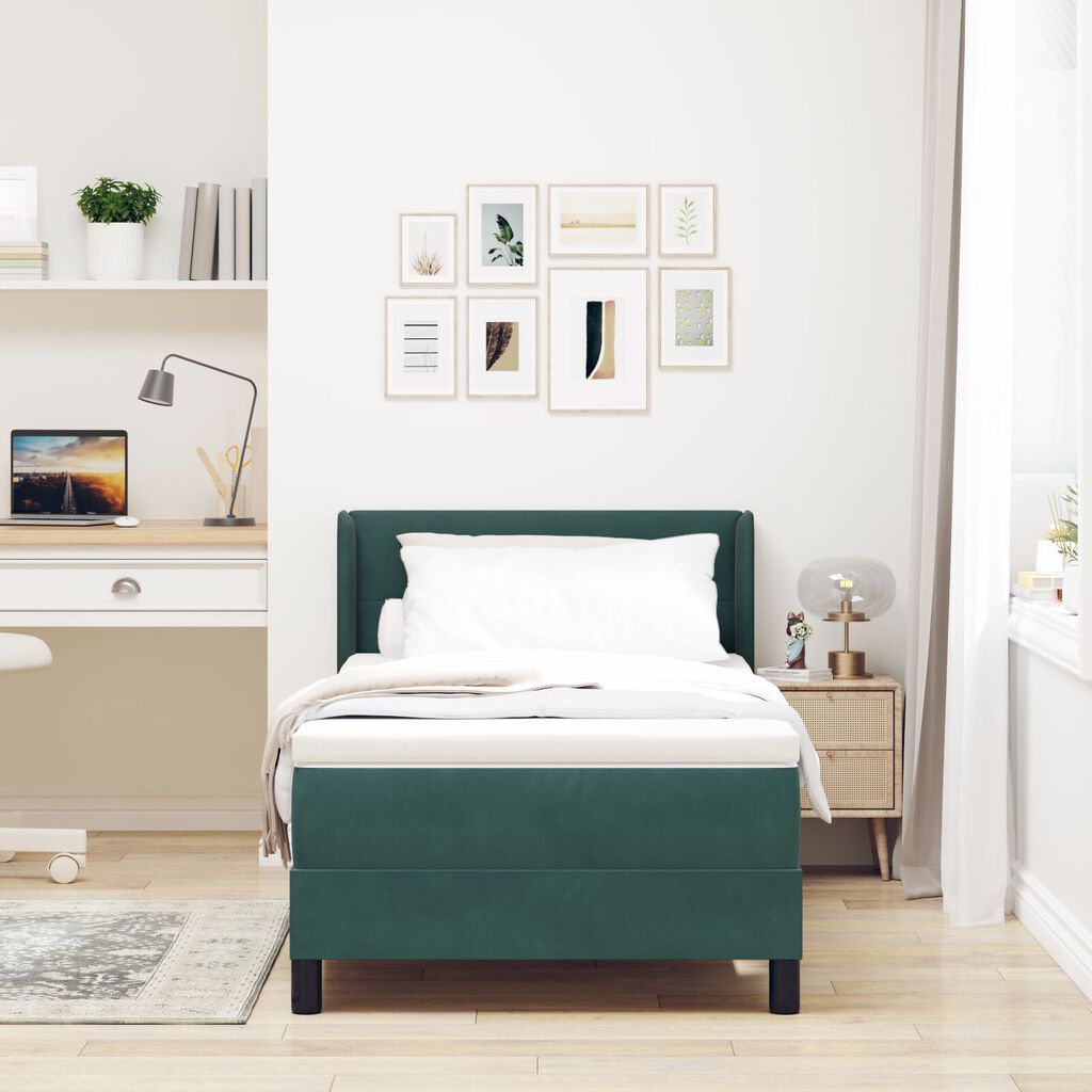 vidaXL Κρεβάτι με Στρώμα Dark Green 90x190 cm Βελούδο