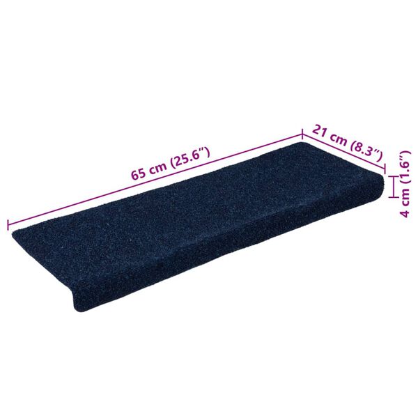 vidaXL Πατάκια Σκαλιών Αυτοκόλλητα 15 τεμ. 65x21x4 εκ. Μπλε Ναυτικό με Ορθογώνια Άκρη