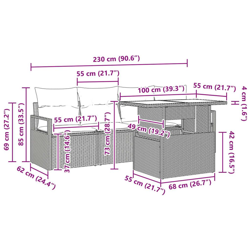 vidaXL Σετ Καναπέ Κήπου με αποθήκευση 5 pcs Γκρι Πολυ ράταν