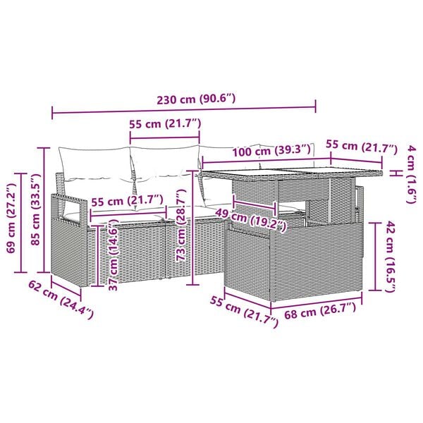 vidaXL Σετ Καναπέ Κήπου με αποθήκευση 5 pcs Γκρι Πολυ ράταν