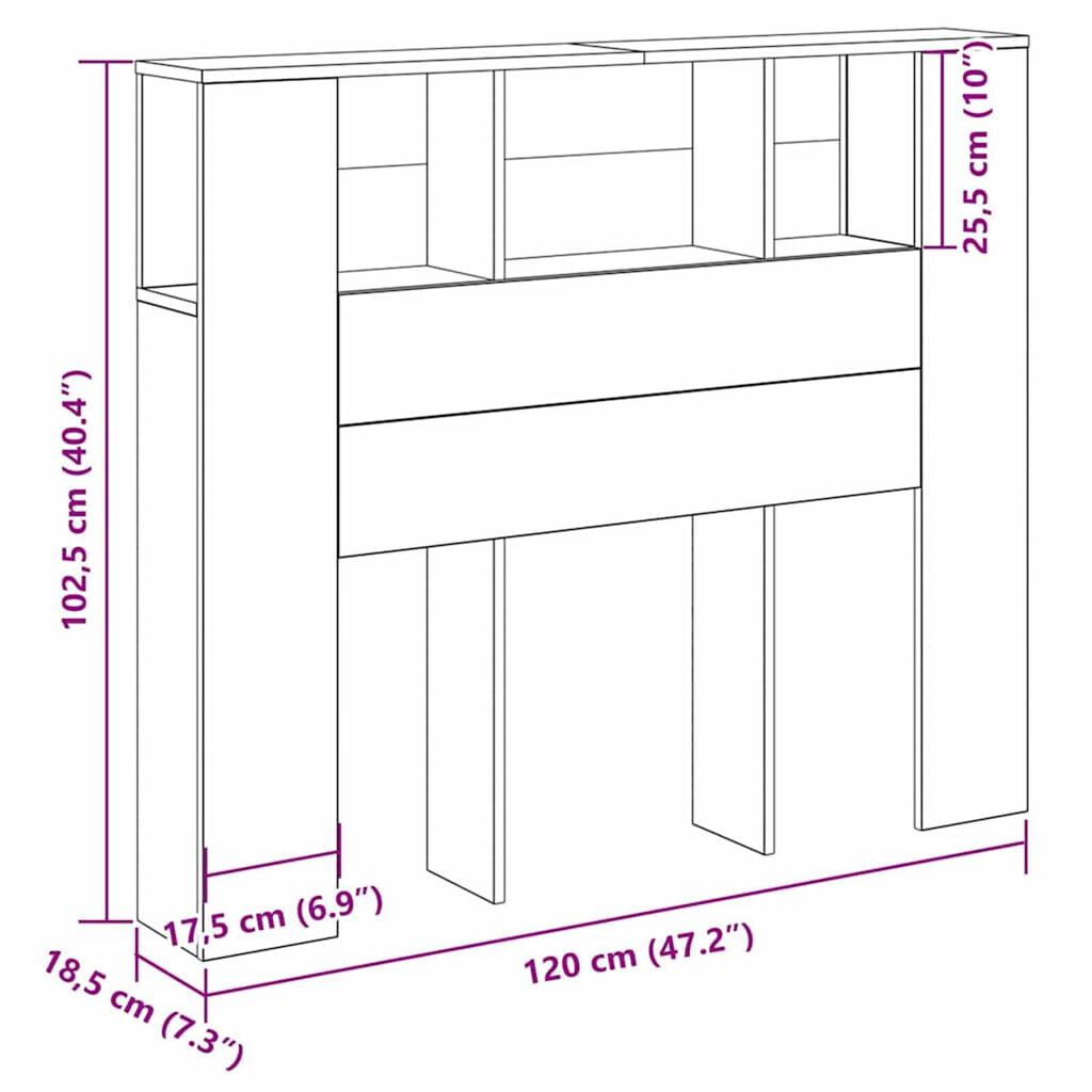 vidaXL Κρεβάτι με Κεφαλάρι Μαύρη δρυς 120 x 19 x 104,5 εκ.