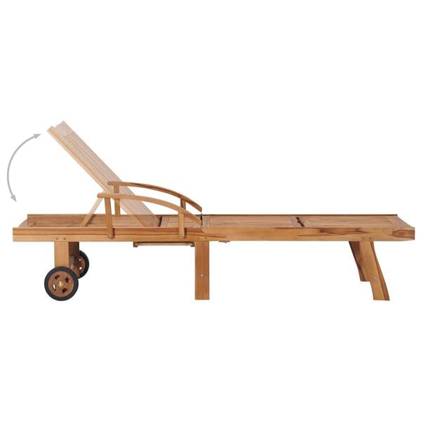 vidaXL Ξαπλώστρα από Μασίφ Ξύλο Teak με Φωτ. Πράσινο Μαξιλάρι