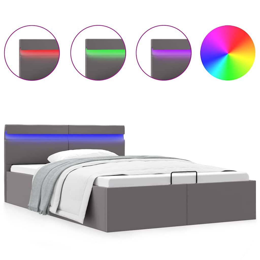 vidaXL Πλαίσιο Κρεβατιού Αποθ. Χώρο/LED Γκρι 140x200 εκ. Δερματίνη