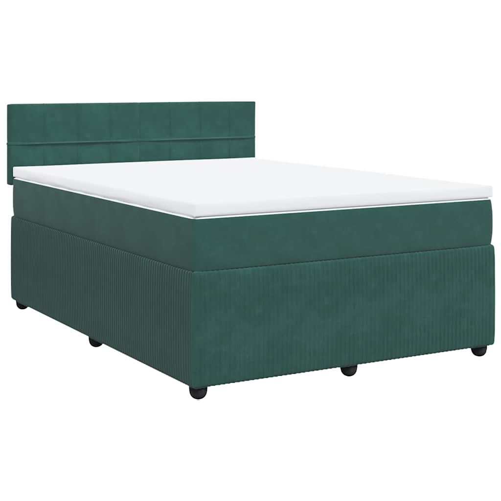 vidaXL Κρεβάτι Boxspring με Στρώμα Σκούρο Πράσινο 160x200εκ. Βελούδινο