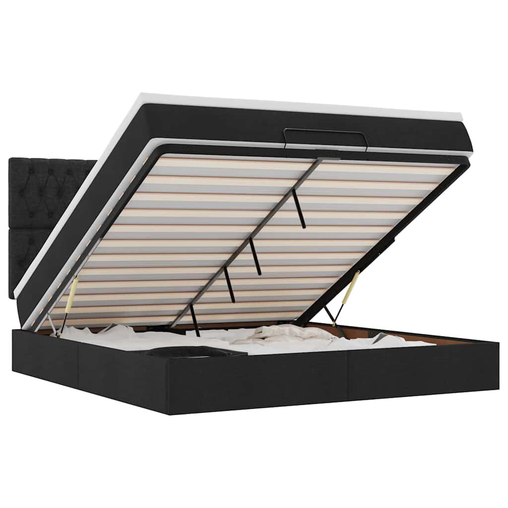 vidaXL Οθωμανικό κρεβάτι με στρώμα Μαύρο 180x200cm Ύφασμα