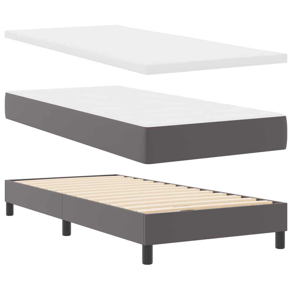 vidaXL Κρεβάτι Box Spring με Στρώμα Γκρι 100x200 cm από Συνθετικό Δέρμα