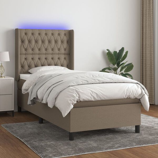 vidaXL &Kappa;&rho;&epsilon;&beta;ά&tau;&iota; Boxspring &mu;&epsilon; &Sigma;&tau;&rho;ώ&mu;&alpha; & LED Taupe 100x200 &epsilon;&kappa;. &Upsilon;&phi;&alpha;&sigma;&mu;ά&tau;&iota;&nu;&omicron;