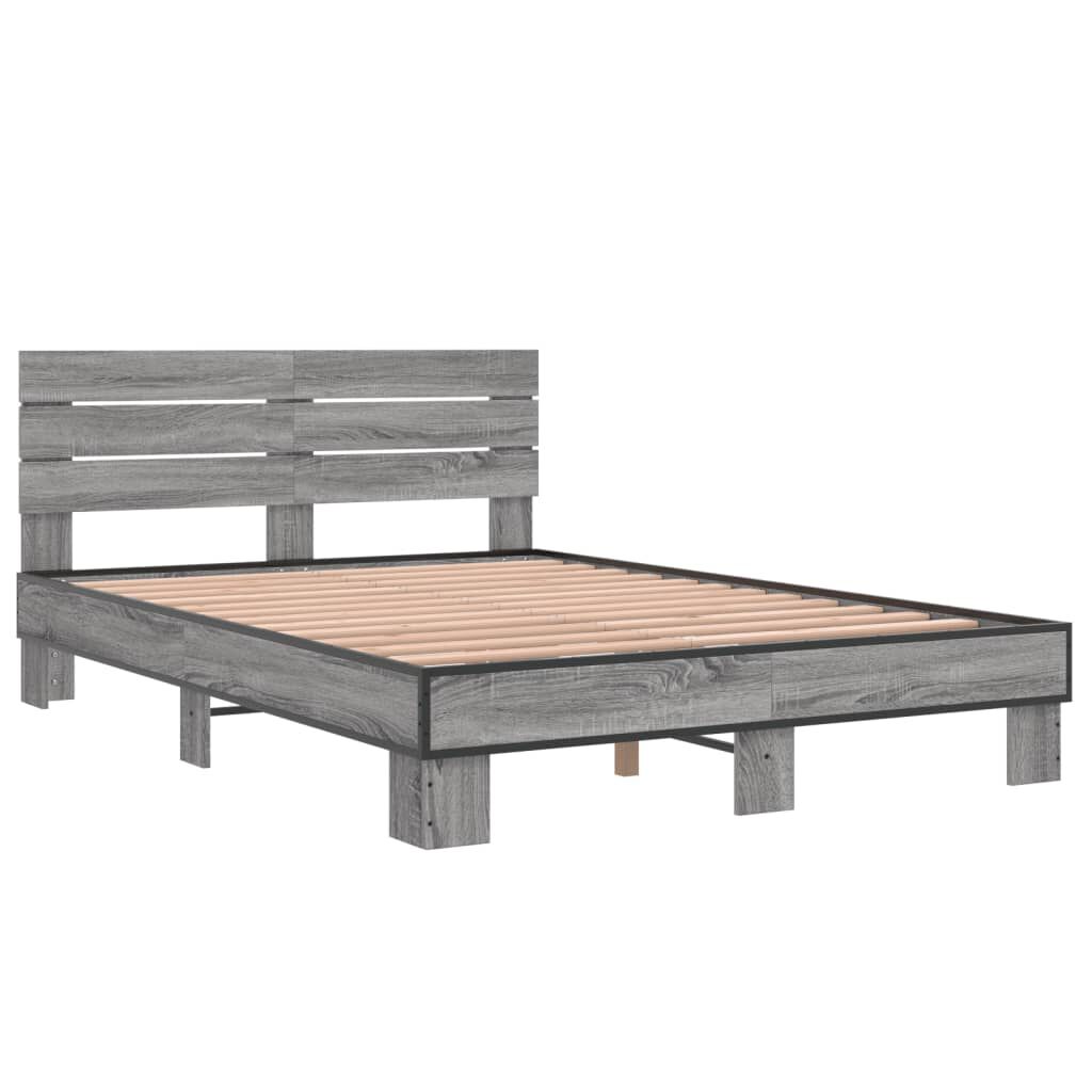vidaXL Πλαίσιο Κρεβατιού Γκρι Sonoma 140x200 εκ. Επεξ. Ξύλο & Μέταλλο