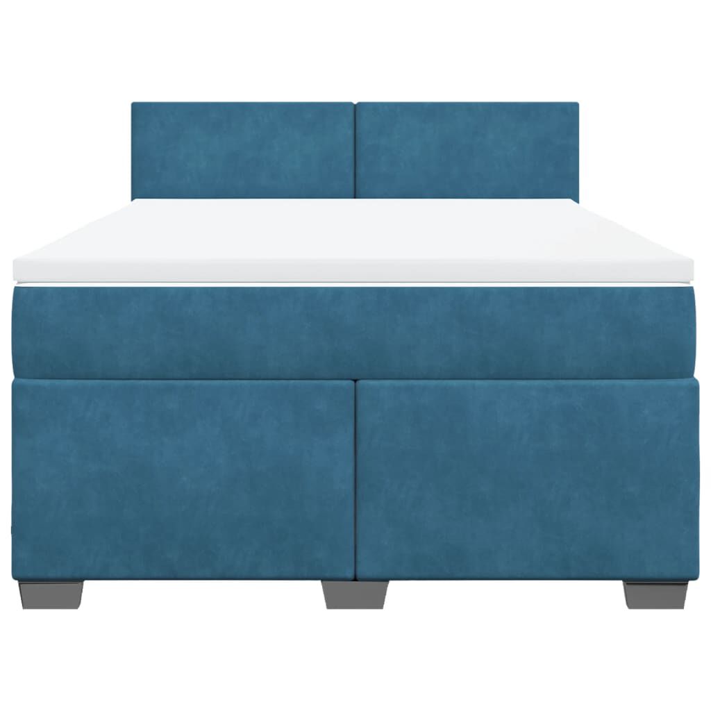 vidaXL Κρεβάτι Boxspring με Στρώμα Μπλε 160x200 εκ. Βελούδινο