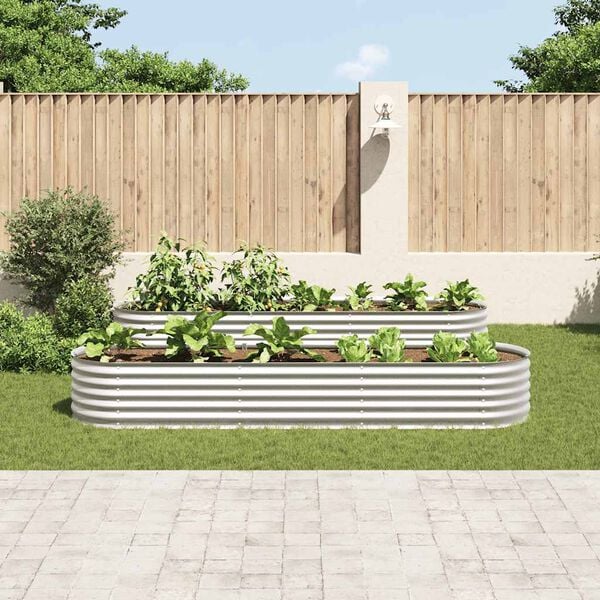 vidaXL Ζαρντινιέρα Υπερυψωμένη Ασημί 320x80x44 εκ. Γαλβανισμ. Χάλυβας