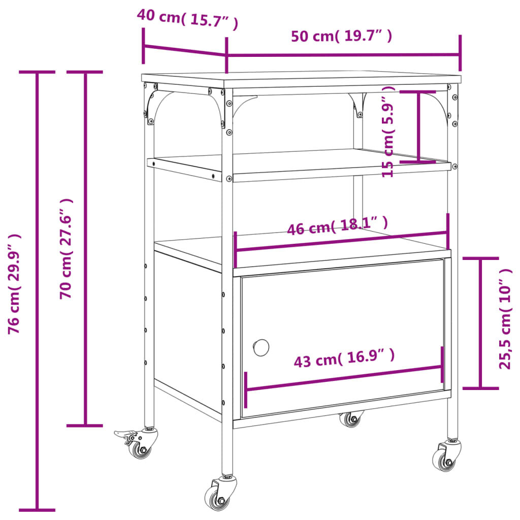 vidaXL Βάση Εκτυπωτή 3 Επιπέδων Sonoma Δρυς 50x40x76 εκ Επεξ. Ξύλο