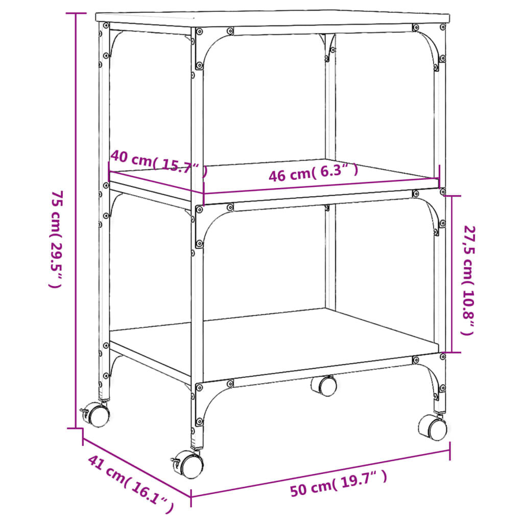 vidaXL Βάση Εκτυπωτή 3 Επιπέδων Sonoma Δρυς 50x41x75 εκ Επεξ. Ξύλο