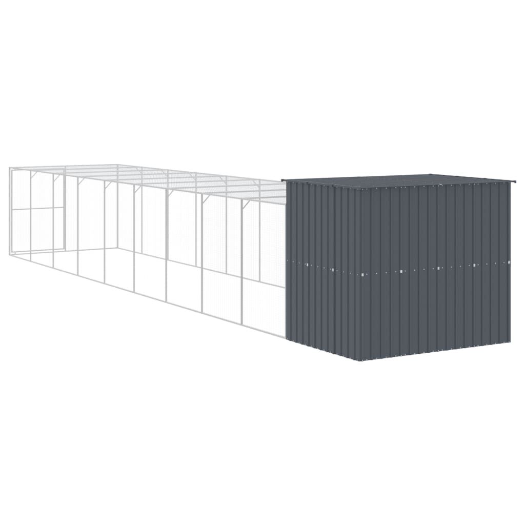 vidaXL Σπιτάκι Σκύλου με Αυλή Ανθρακί 214x1069x181 εκ. Γαλβαν. Χάλυβας