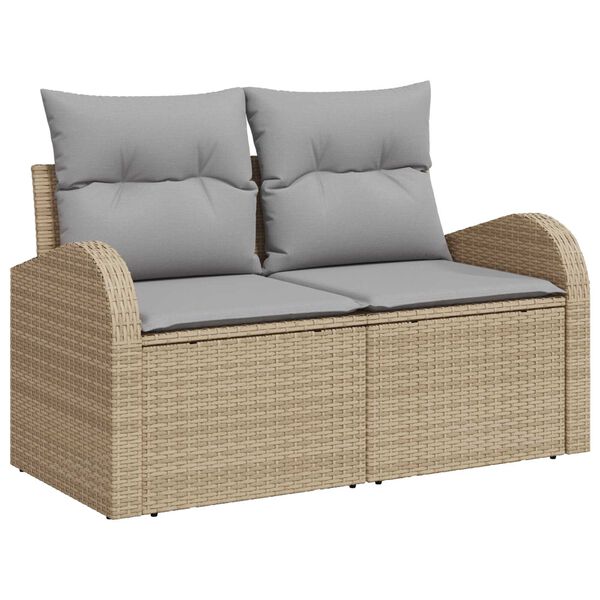 vidaXL Σετ Καναπέ Κήπου με μαξιλάρι 9 pcs Μπεζ Πολυ ράταν