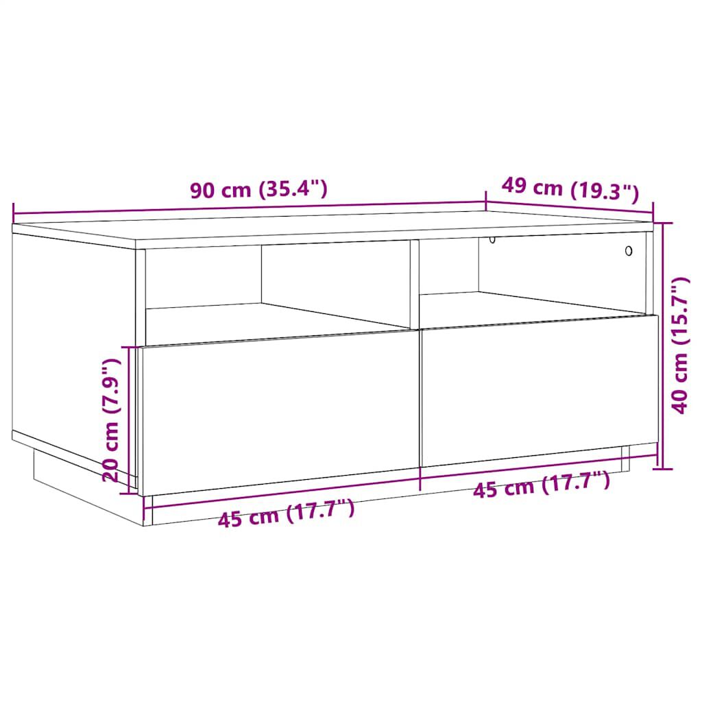 vidaXL Τραπεζάκι Σαλονιού με LED Καφέ Δρυς 90 x 49 x 40 εκ.