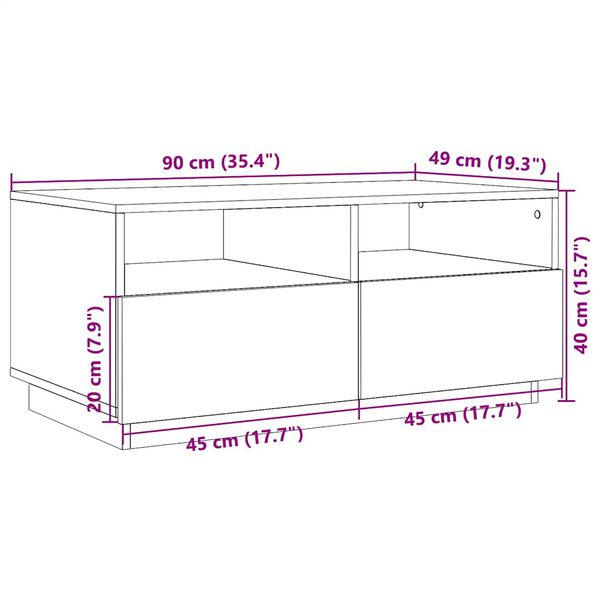 vidaXL Τραπεζάκι Σαλονιού με LED Καφέ Δρυς 90 x 49 x 40 εκ.