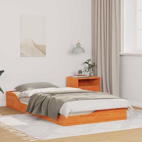 vidaXL Κρεβάτι δαπέδου Καφέ κεριού 90 x 190 cm Συμπαγές ξύλο πεύκου
