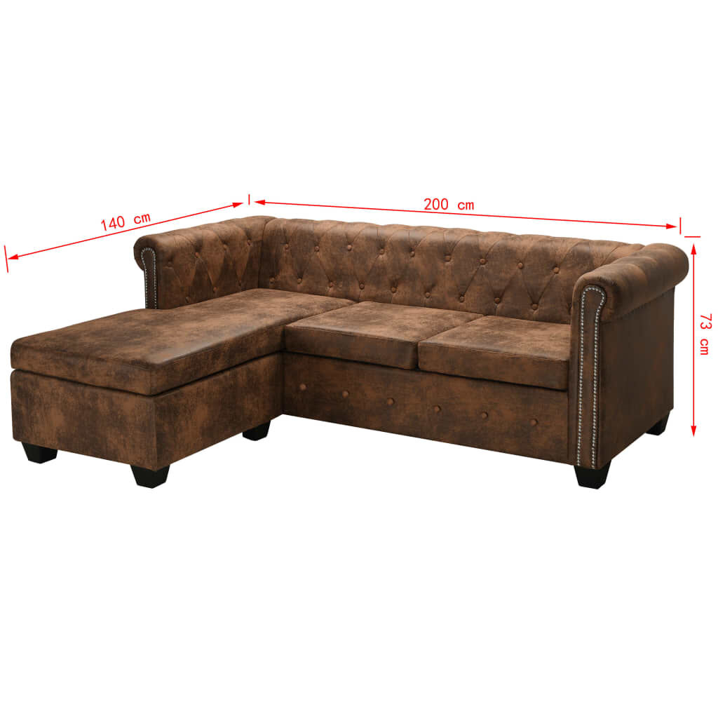 vidaXL Καναπές Chesterfield Γωνιακός Καφέ από Συνθετικό Καστόρι