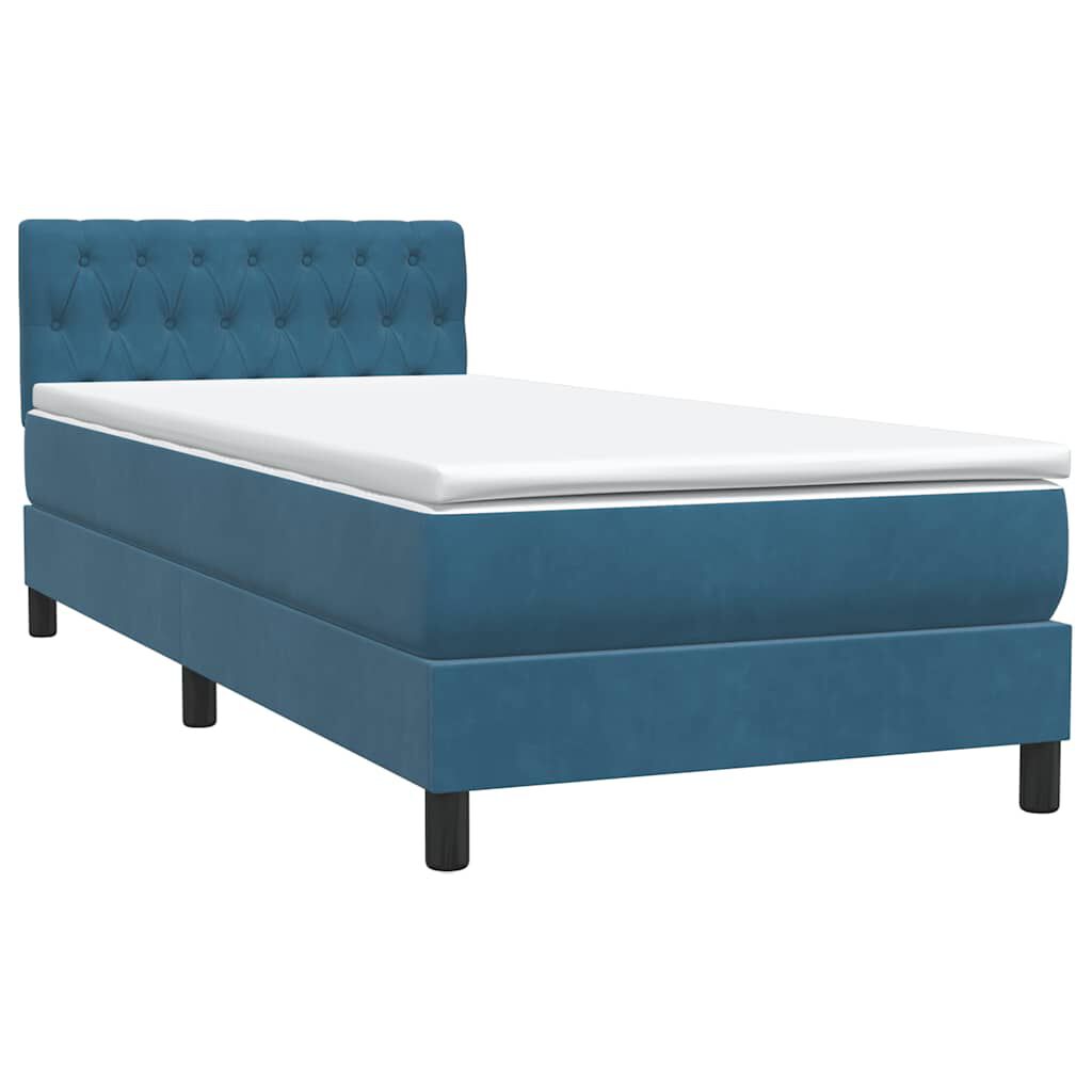vidaXL Box Spring κρεβάτι με στρώμα σκούρο μπλε 90x210 εκ. Βελούδινο