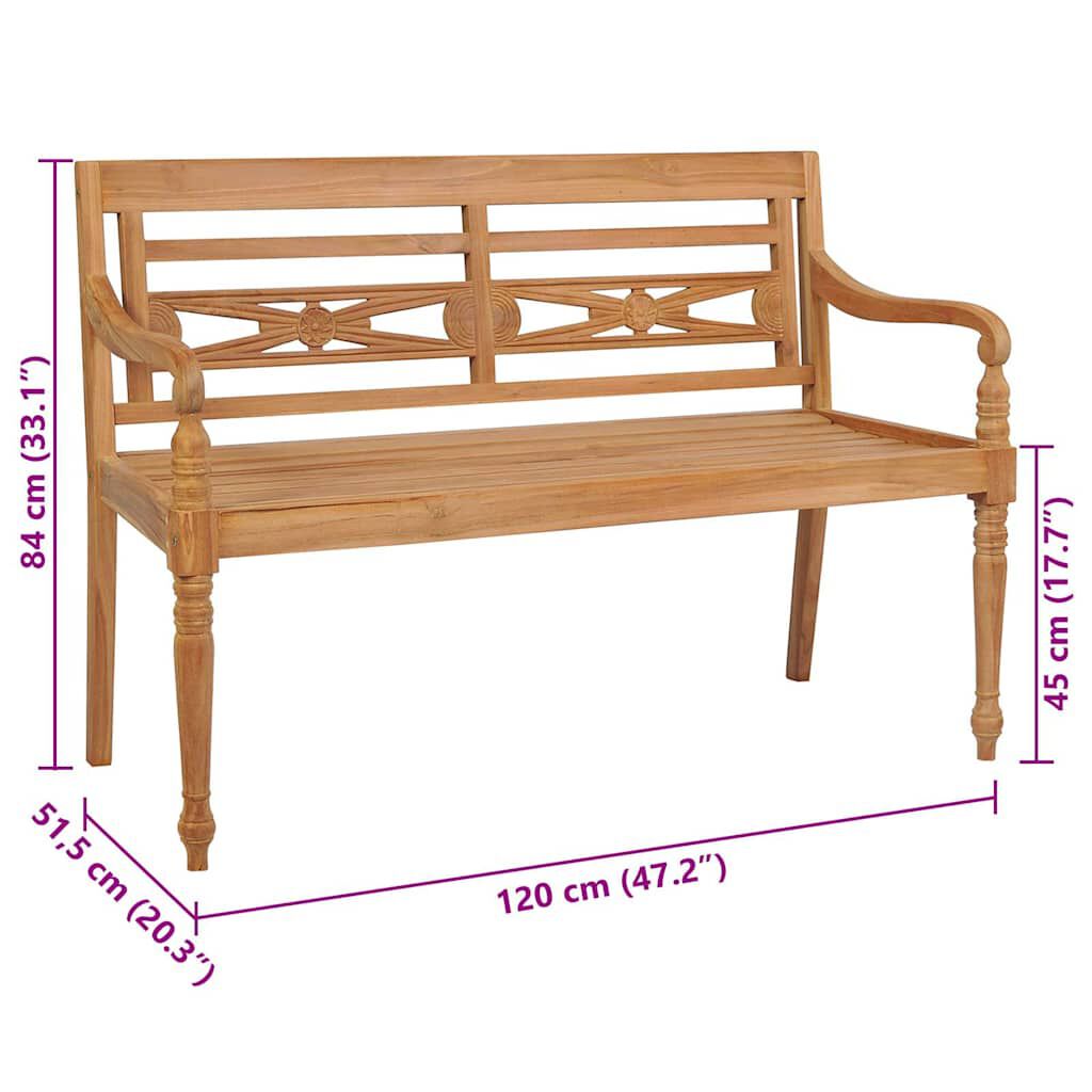 vidaXL Παγκάκι Batavia 120 εκ. από Μασίφ Ξύλο Teak με Taupe Μαξιλάρι