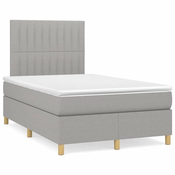 vidaXL Κρεβάτι Boxspring με Στρώμα Ανοιχτό Γκρι 120x190 εκ. Υφασμάτινο