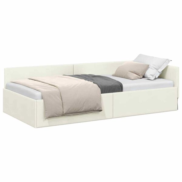 vidaXL Κρεβάτι Γωνίας Κρεμ 80 x 200 cm Βελούδο και Εργοστασιακό ξύλο