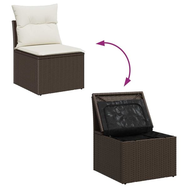 vidaXL Σετ Καναπέ Κήπου με μαξιλάρι 7 pcs Καφέ και λευκό Πολυ ράταν