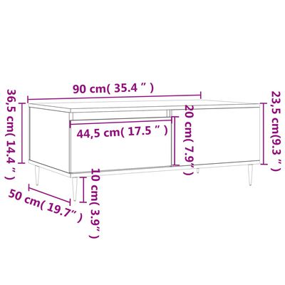 vidaXL Τραπεζάκι Σαλονιού Καφέ Δρυς 90x50x36,5 εκ. Επεξεργασμ. Ξύλο