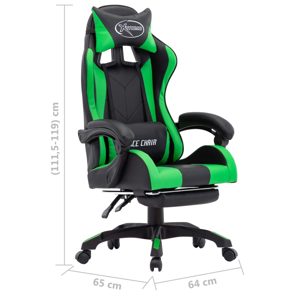 vidaXL Καρέκλα Racing με Υποπόδιο Πράσινη/Μαύρη από Συνθετικό Δέρμα