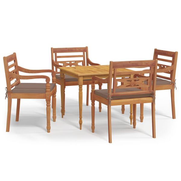 vidaXL &Sigma;&epsilon;&tau; &Tau;&rho;&alpha;&pi;&epsilon;&zeta;&alpha;&rho;ί&alpha;&sigmaf; &Kappa;ή&pi;&omicron;&upsilon; 5 &Tau;&epsilon;&mu;&alpha;&chi;ί&omega;&nu; &Mu;&alpha;&sigma;ί&phi; &Xi;ύ&lambda;&omicron; Teak &mu;&epsilon; &Mu;&alpha;&xi;&iota;&lambda;ά&rho;&iota;&alpha;