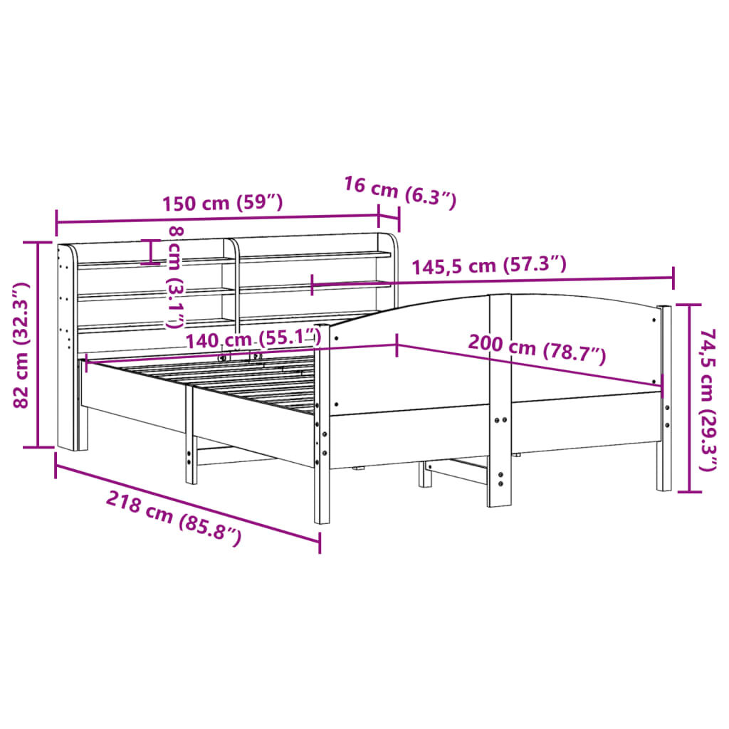 vidaXL Σκελετός Κρεβατιού Χωρίς Στρώμα Καφέ 140x200 Μασίφ Ξύλο Πεύκου