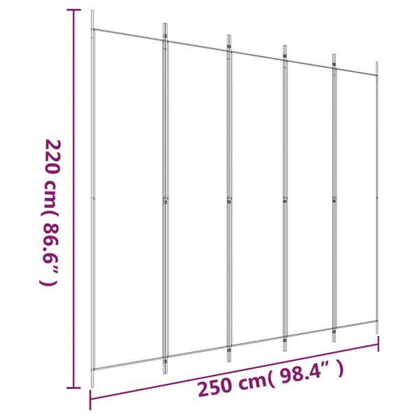 vidaXL Διαχωριστικό Δωματίου με 5 Πάνελ Λευκό 250x220 εκ. από Ύφασμα