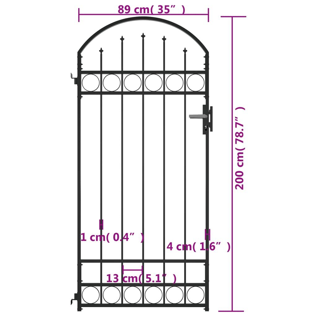 vidaXL Καγκελόπορτα με Αψιδωτή Κορυφή Μαύρη 89 x 200 εκ. από Ατσάλι