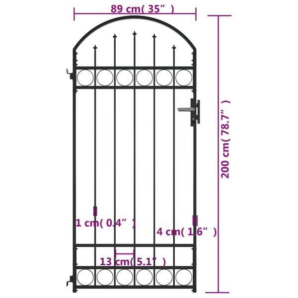 vidaXL Καγκελόπορτα με Αψιδωτή Κορυφή Μαύρη 89 x 200 εκ. από Ατσάλι